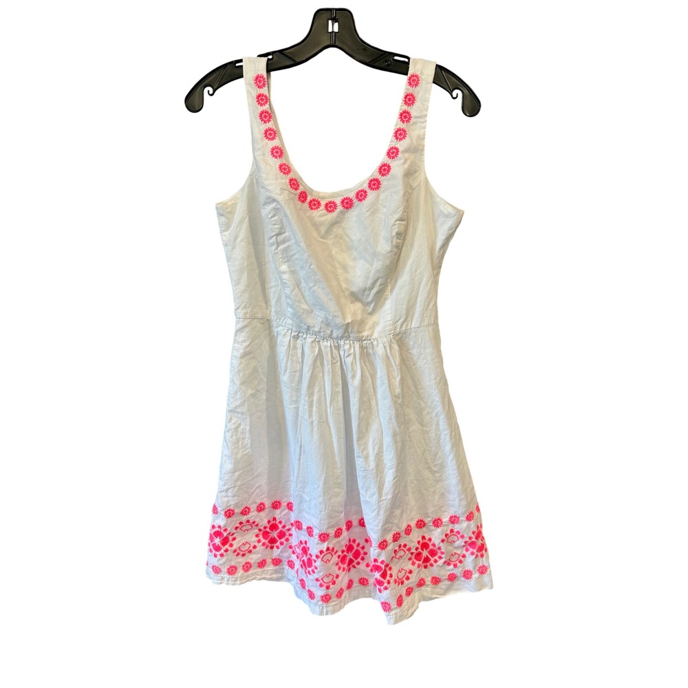 Vineyard Vines Womens White Cotton Neon Pink Floral Embroidered Sundress Size 6